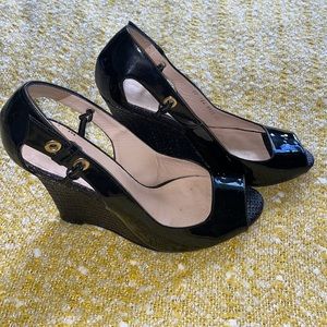 ESCADA Patent Leather Wedge Peep Toe